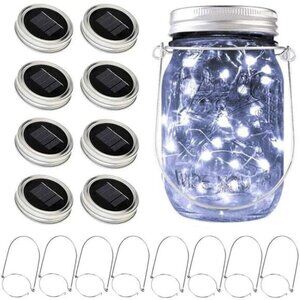 Solar Mason Jar Lights, 8 Pack 15 LED Waterproof Fairy Firefly Jar Lids String